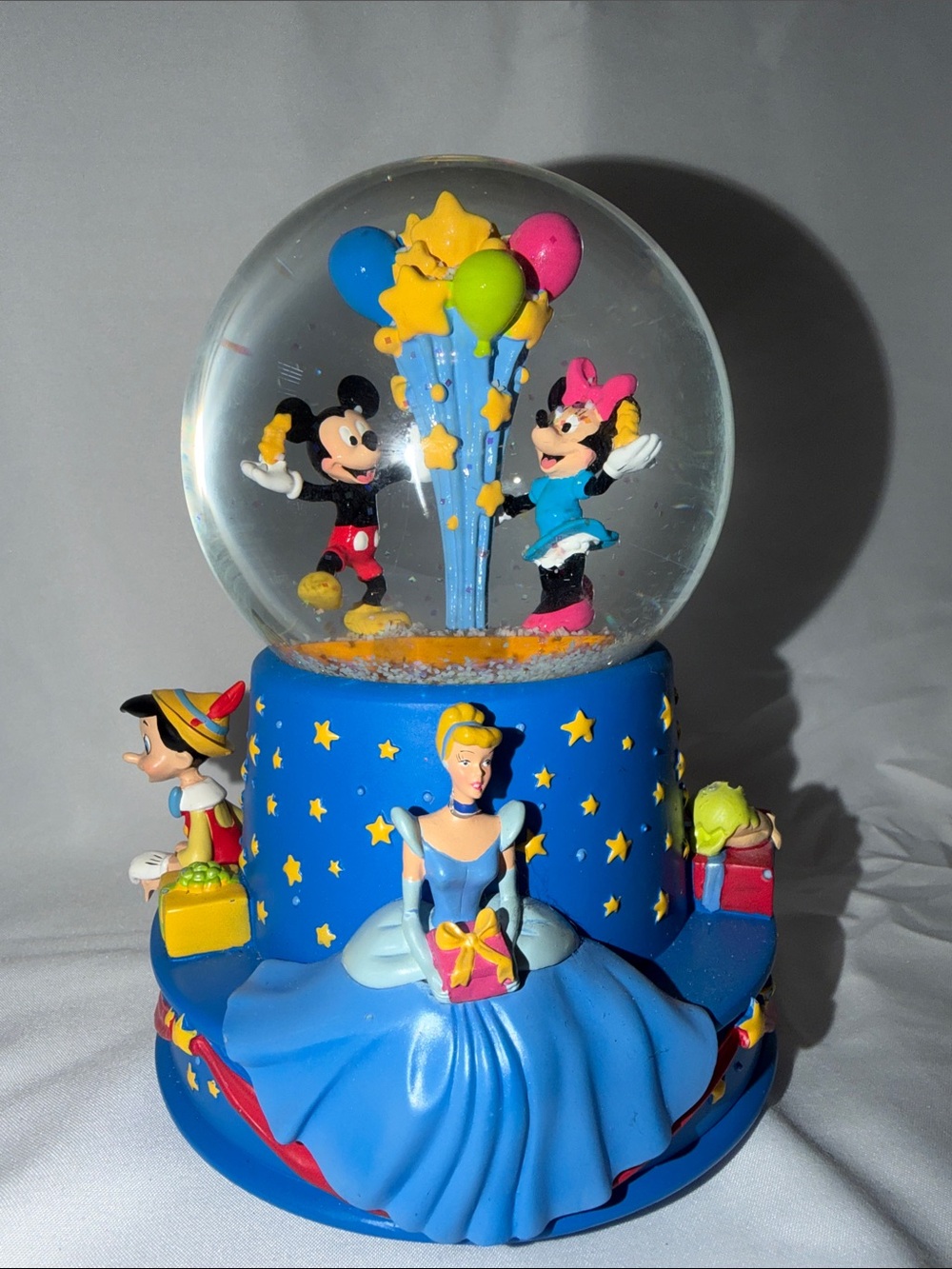 Disney Blue Starry Snow Globe with Mickey, Minnie & Cinderella